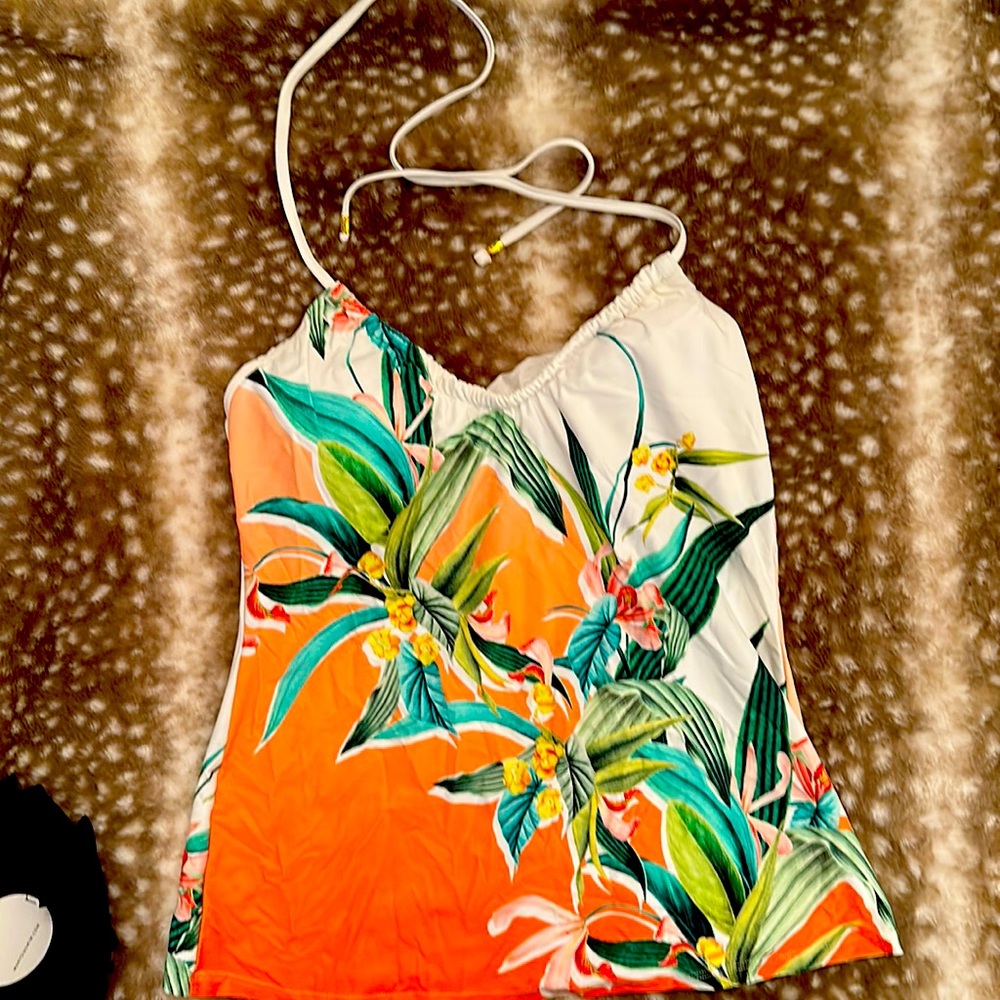 Trina turk tankini top coral/white with floral pattern